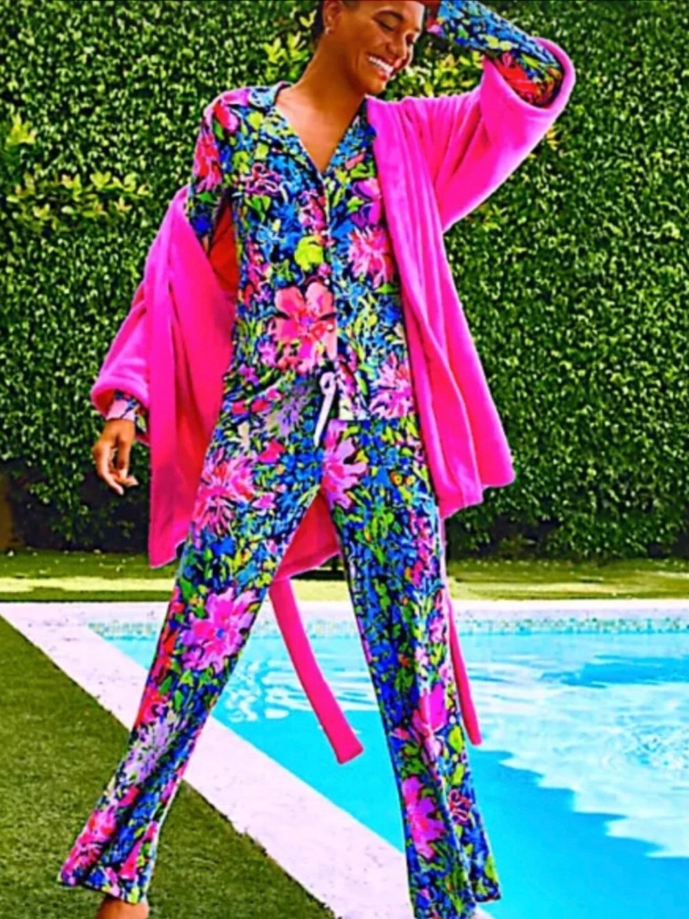 LILY PULITZER Elaine Velour Vibrant Pink Robe New SZ: XS/S